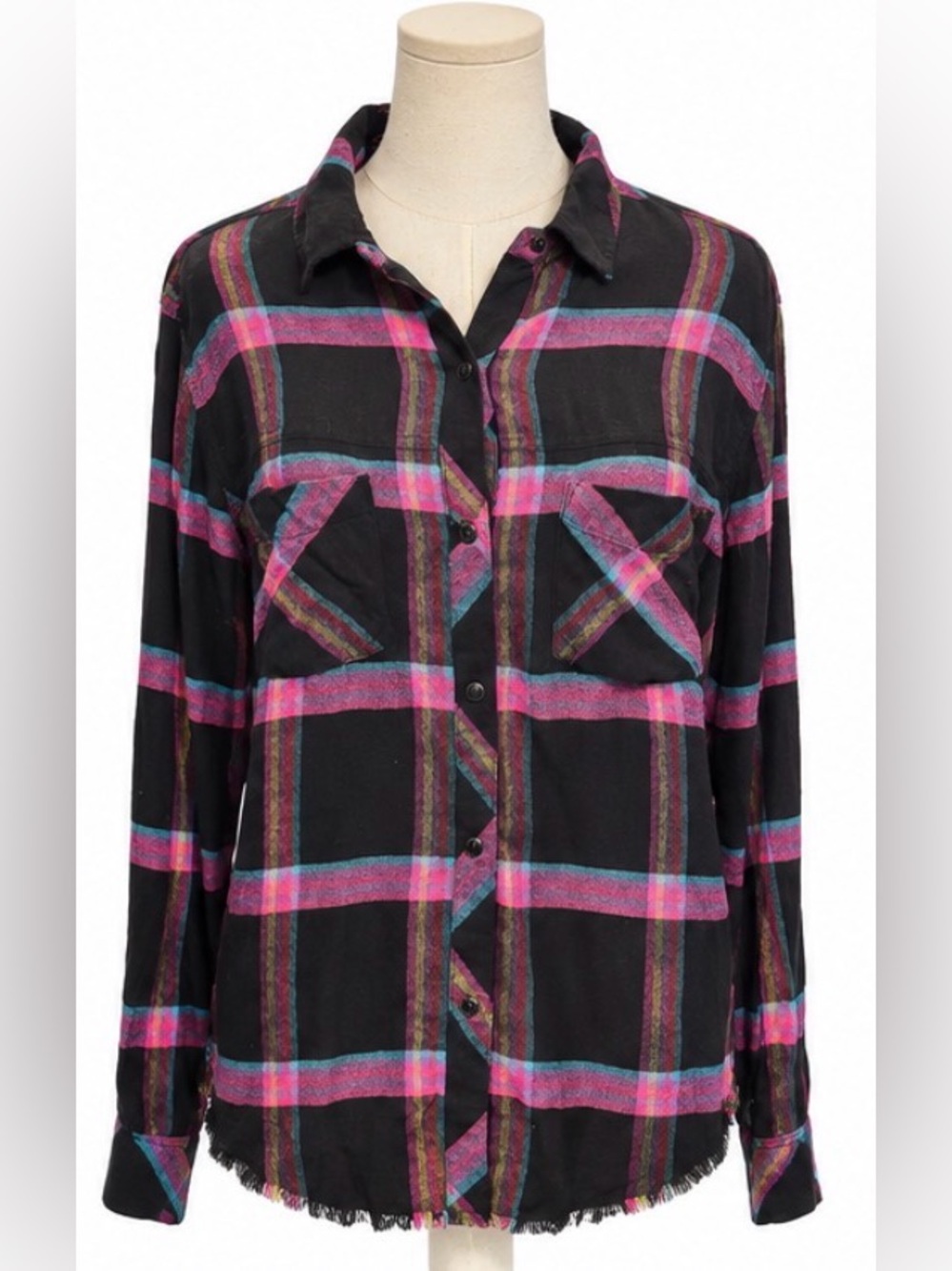 Rails Leo Onyx Magenta Cayenne Plaid Button Front Shirt Medium